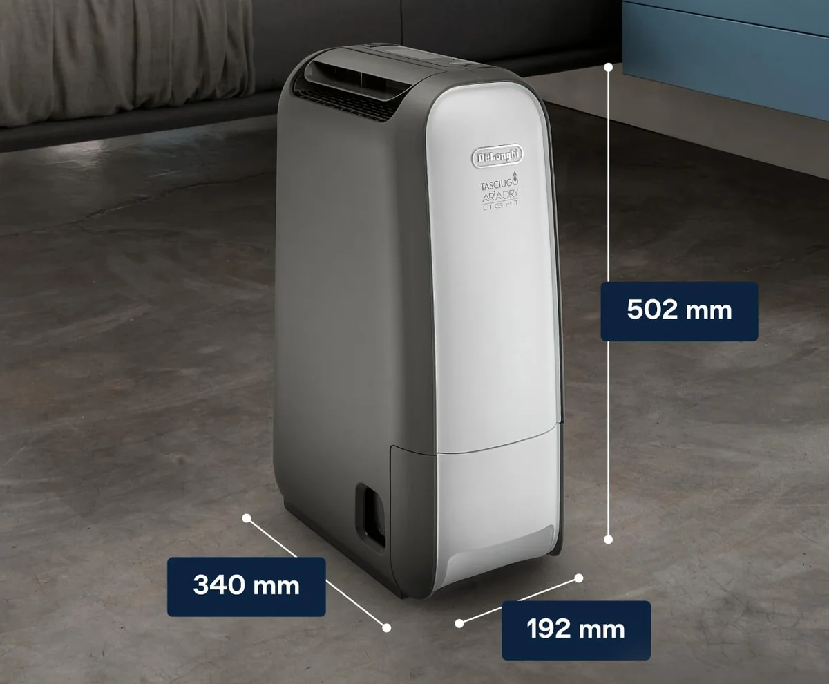 De'Longhi DNS80 en una habitación con sus medidas